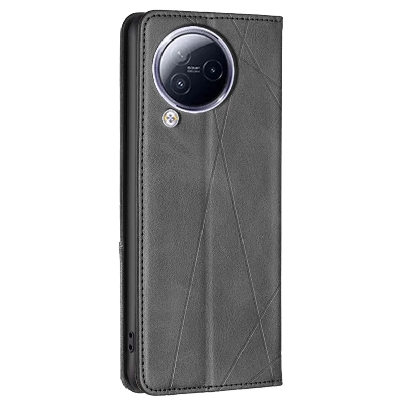 For Xiaomi Civi 3 5G Cell Phone Case Stand Leather Card Holder Imprinted Line Phone Cover - Black