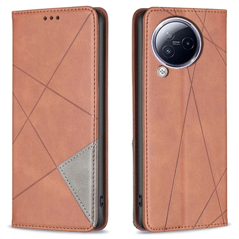 For Xiaomi Civi 3 5G Cell Phone Case Stand Leather Card Holder Imprinted Line Phone Cover - Brown