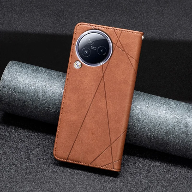 For Xiaomi Civi 3 5G Cell Phone Case Stand Leather Card Holder Imprinted Line Phone Cover - Brown