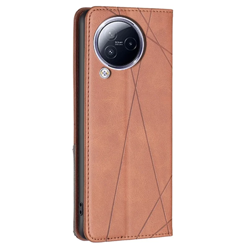 For Xiaomi Civi 3 5G Cell Phone Case Stand Leather Card Holder Imprinted Line Phone Cover - Brown