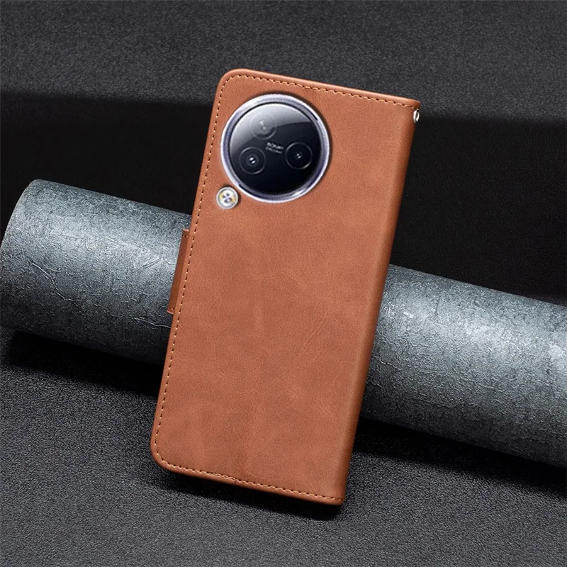 For Xiaomi Civi 3 5G Textured Stand Phone Case Solid Color Wallet PU Leather + Inner TPU Phone Cover - Brown