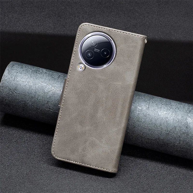 For Xiaomi Civi 3 5G Textured Stand Phone Case Solid Color Wallet PU Leather + Inner TPU Phone Cover - Grey