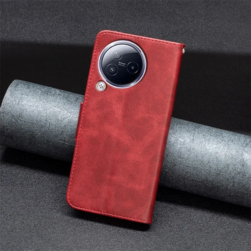 For Xiaomi Civi 3 5G Textured Stand Phone Case Solid Color Wallet PU Leather + Inner TPU Phone Cover - Red