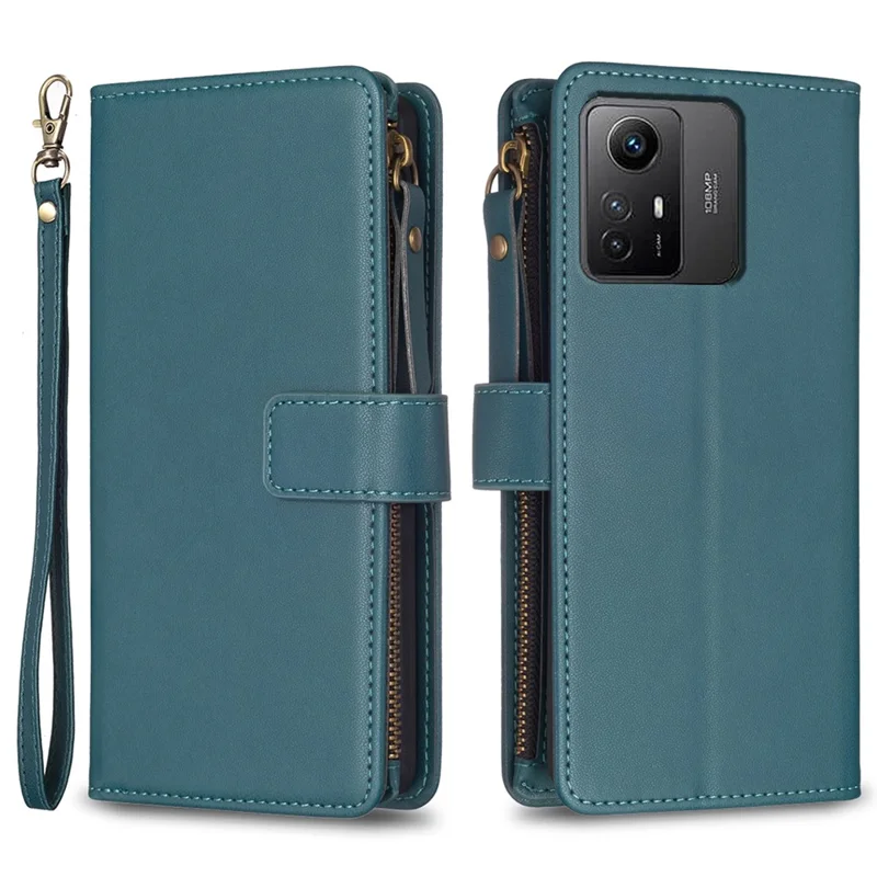 BF Style-19 for Xiaomi Redmi Note 12S 4G Zipper Pocket PU Leather Case Phone Cover with Wallet Stand  - Green