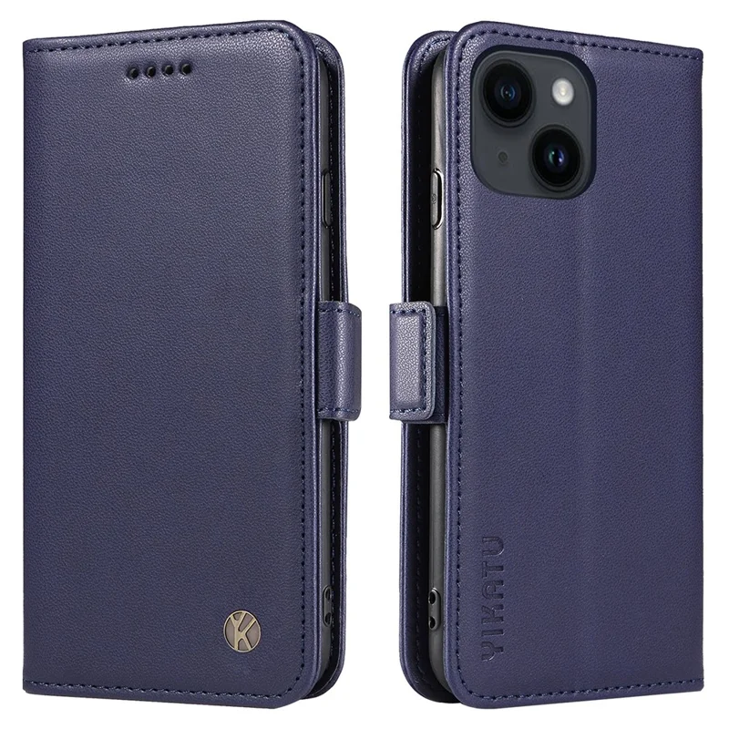 YIKATU YK-003 Für iPhone 15 Magnetischer Verschluss Stoßfeste Hülle Leder Geldbörse Ständer Handyhülle - Saphir