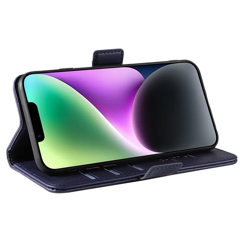 YIKATU YK-003 Für iPhone 15 Magnetischer Verschluss Stoßfeste Hülle Leder Geldbörse Ständer Handyhülle - Saphir