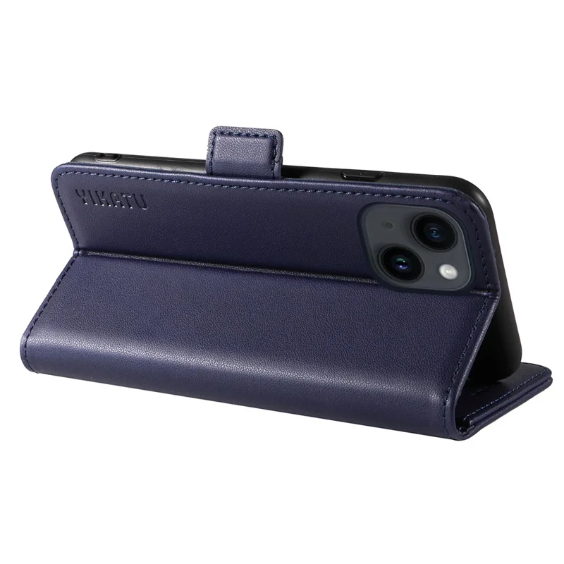 YIKATU YK-003 Für iPhone 15 Magnetischer Verschluss Stoßfeste Hülle Leder Geldbörse Ständer Handyhülle - Saphir