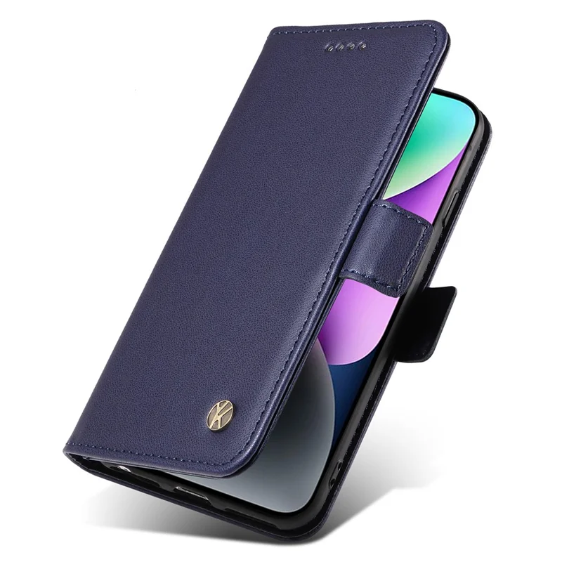 YIKATU YK-003 Für iPhone 15 Magnetischer Verschluss Stoßfeste Hülle Leder Geldbörse Ständer Handyhülle - Saphir