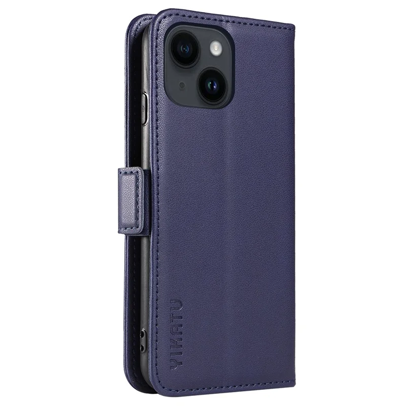 YIKATU YK-003 Für iPhone 15 Magnetischer Verschluss Stoßfeste Hülle Leder Geldbörse Ständer Handyhülle - Saphir