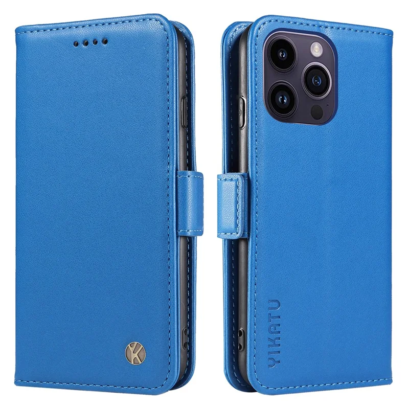 YIKATU YK-003 For iPhone 15 Pro PU Leather Magnetic Clasp Phone Case Anti-drop Wallet Stand Cover - Sky Blue