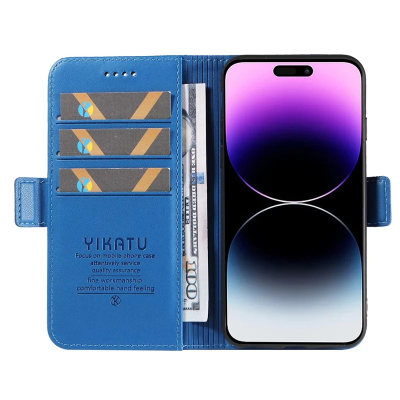 YIKATU YK-003 For iPhone 15 Pro PU Leather Magnetic Clasp Phone Case Anti-drop Wallet Stand Cover - Sky Blue