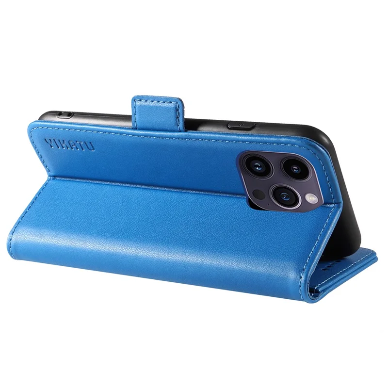 YIKATU YK-003 For iPhone 15 Pro PU Leather Magnetic Clasp Phone Case Anti-drop Wallet Stand Cover - Sky Blue