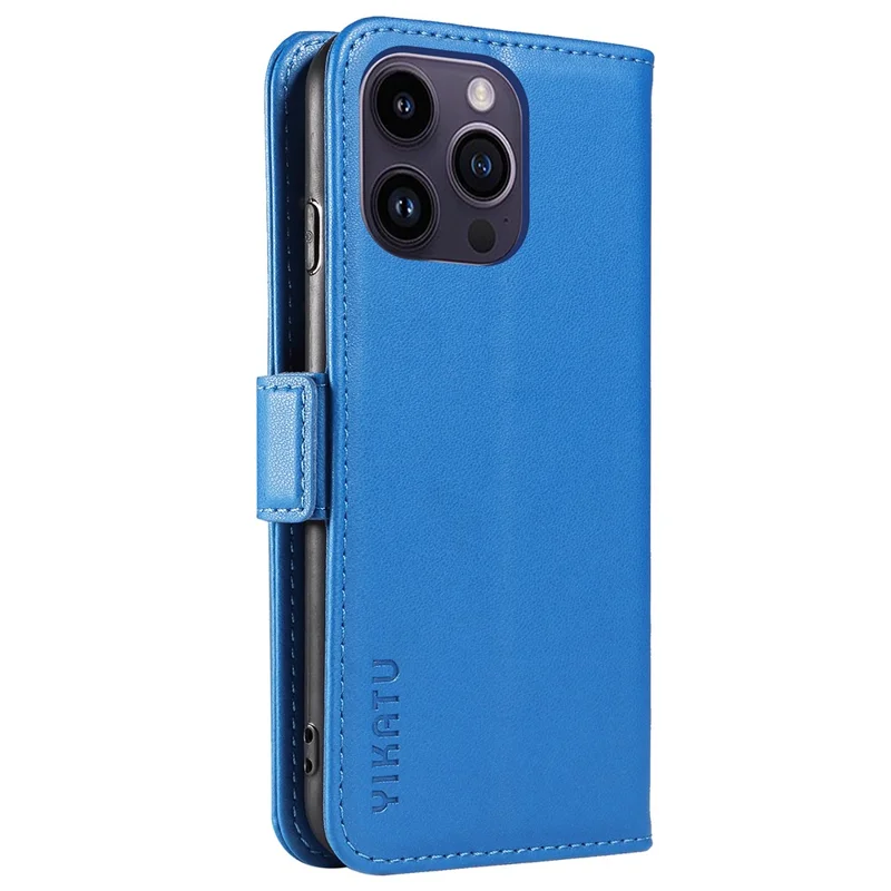 YIKATU YK-003 For iPhone 15 Pro PU Leather Magnetic Clasp Phone Case Anti-drop Wallet Stand Cover - Sky Blue