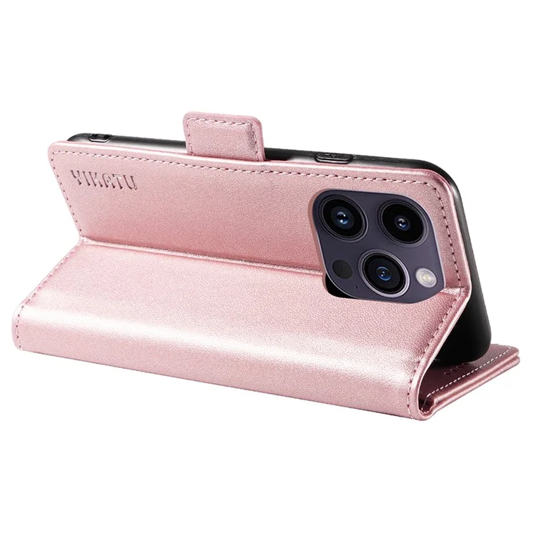 YIKATU YK-003 Para iPhone 15 Pro Max Capa de Carteira de Couro PU com Fecho Magnético - Rose Gold