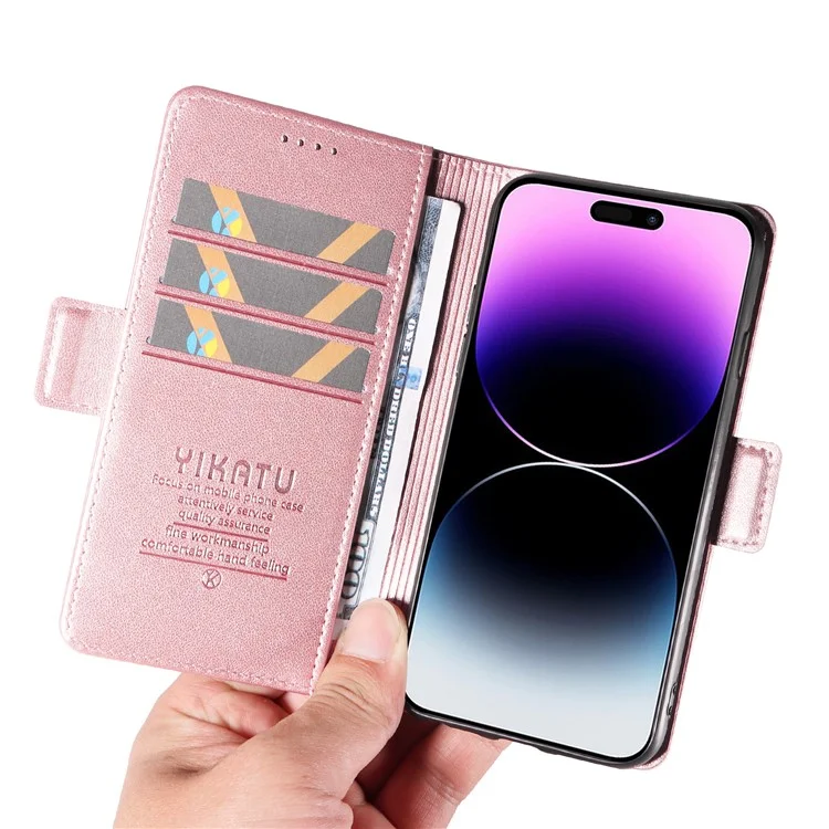 YIKATU YK-003 Para iPhone 15 Pro Max Capa de Carteira de Couro PU com Fecho Magnético - Rose Gold