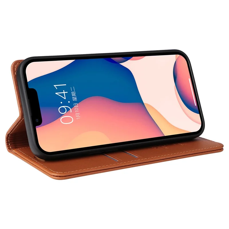 YIKATU YK-001 For iPhone 15 PU Leather Wallet Phone Case Magnetic Auto-absorbed Stand Cover - Brown