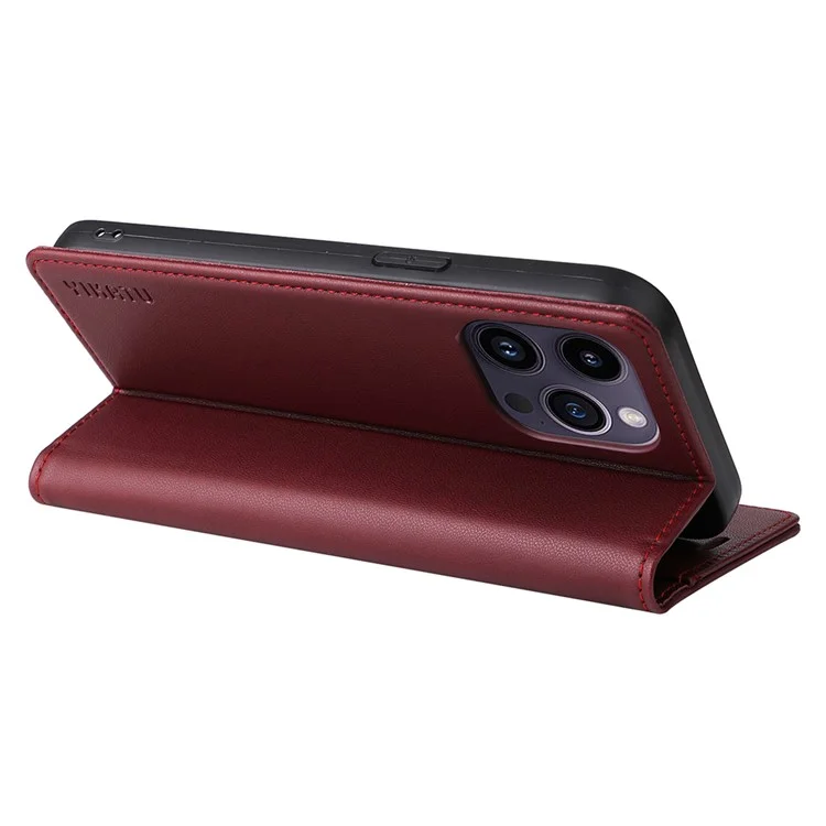 YIKATU YK-001 For iPhone 15 Pro Max Magnetic Closing Phone Cover PU Leather Wallet Stand Case - Wine Red