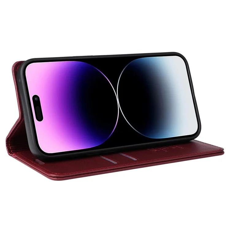 YIKATU YK-001 For iPhone 15 Pro Max Magnetic Closing Phone Cover PU Leather Wallet Stand Case - Wine Red