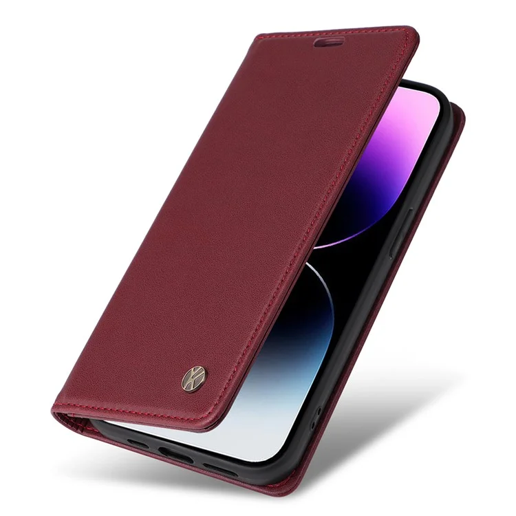 YIKATU YK-001 For iPhone 15 Pro Max Magnetic Closing Phone Cover PU Leather Wallet Stand Case - Wine Red