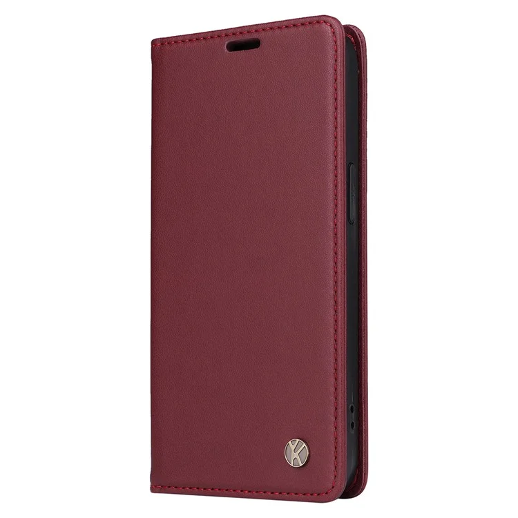 YIKATU YK-001 For iPhone 15 Pro Max Magnetic Closing Phone Cover PU Leather Wallet Stand Case - Wine Red