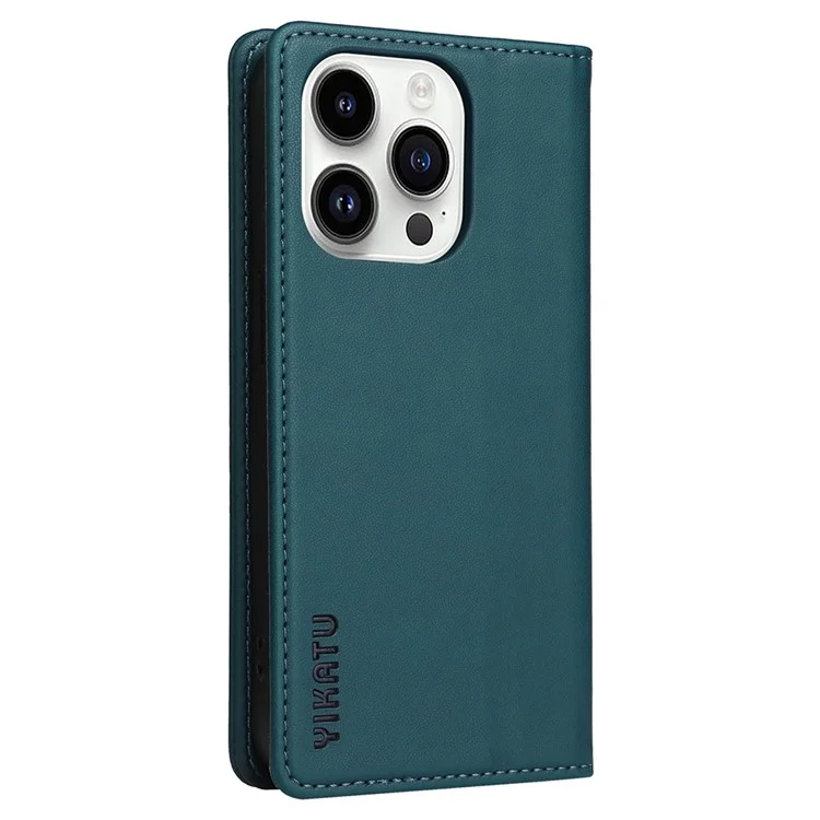YIKATU YK-001 For iPhone 15 Pro PU Leather Wallet Phone Cover Magnetic Closing Flip Stand Case - Green
