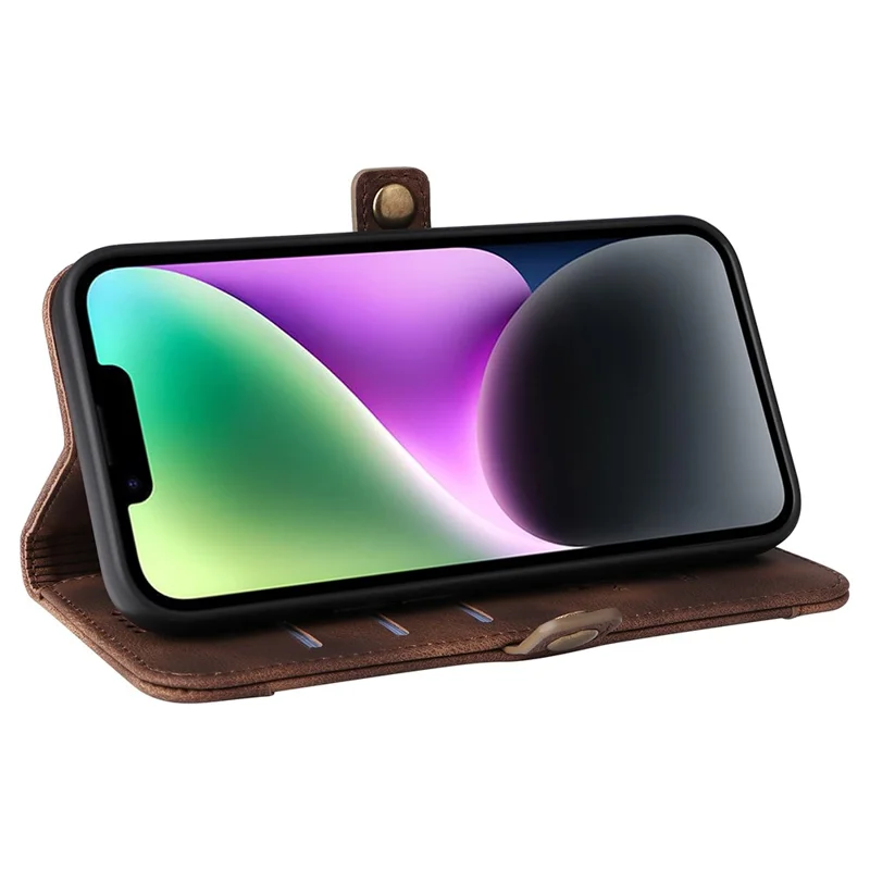 YIKATU YK-002 For iPhone 15 PU Leather Wallet Case Flip Stand Phone Cover with Outer Card Slot - Brown