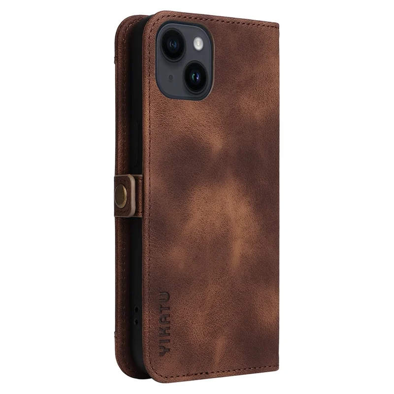 YIKATU YK-002 For iPhone 15 PU Leather Wallet Case Flip Stand Phone Cover with Outer Card Slot - Brown