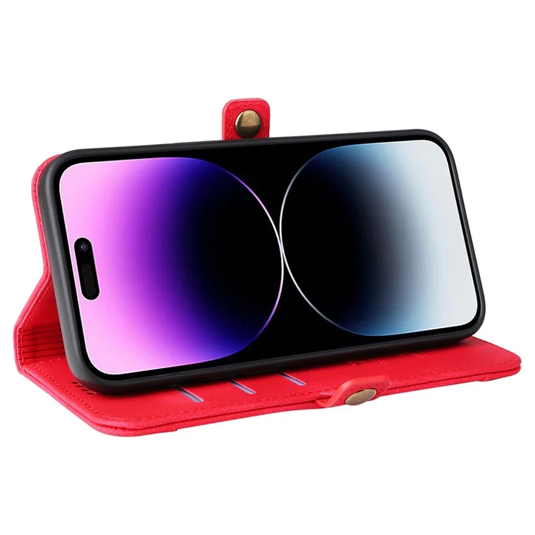 YIKATU YK-002 For iPhone 15 Pro Max PU Leather Wallet Stand Case Anti-drop Phone Cover with Outer Card Slot - Red