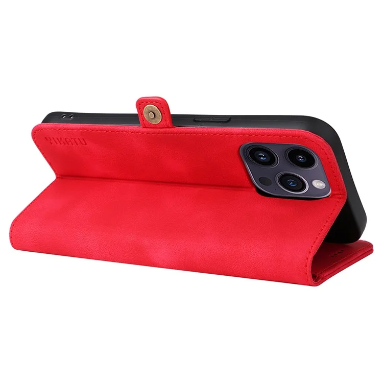 YIKATU YK-002 For iPhone 15 Pro Max PU Leather Wallet Stand Case Anti-drop Phone Cover with Outer Card Slot - Red