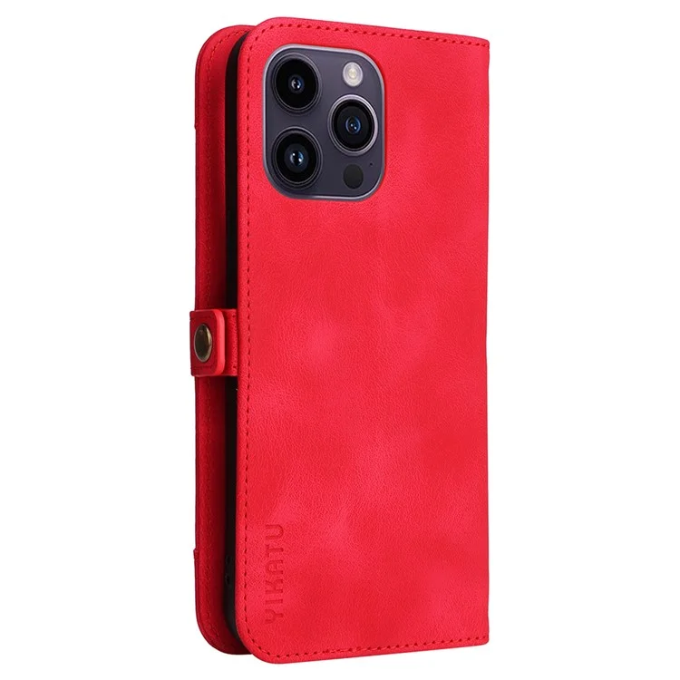 YIKATU YK-002 For iPhone 15 Pro Max PU Leather Wallet Stand Case Anti-drop Phone Cover with Outer Card Slot - Red