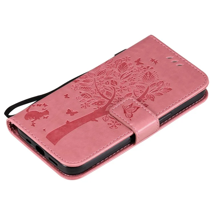 Per iPhone 15 KT Imprinting Flower Series-3 PU Leather Phone Case Imprinted Wallet Flip Stand Cover - Pink