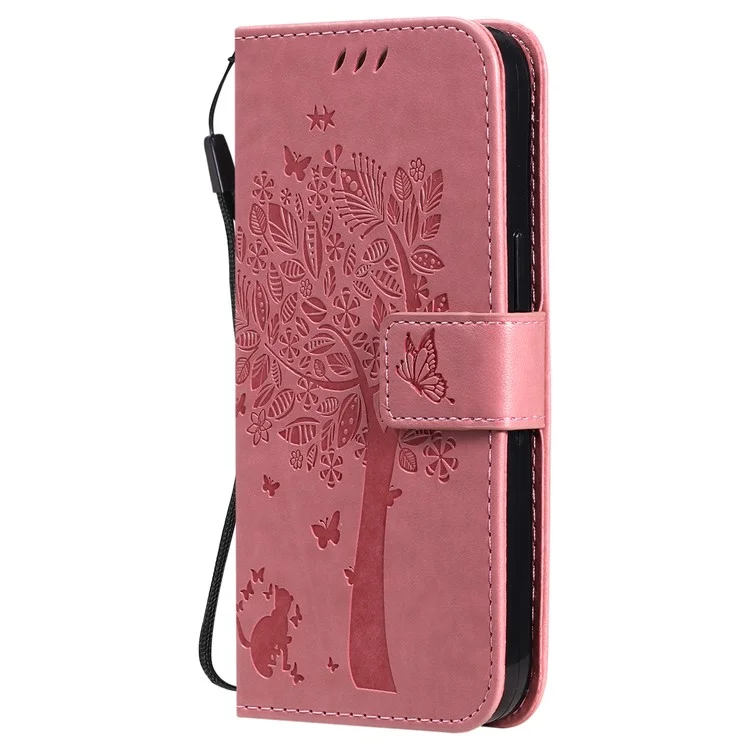 Per iPhone 15 KT Imprinting Flower Series-3 PU Leather Phone Case Imprinted Wallet Flip Stand Cover - Pink