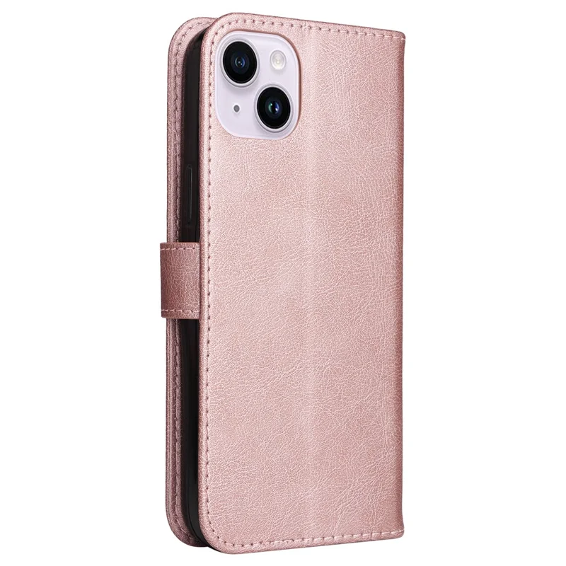 Cover per iPhone 15 Plus, Custodia in Pelle Colore Solido con Portafoglio, Supporto e Cinturino - Oro Rosa