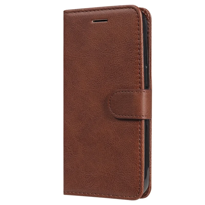 For iPhone 15 Pro Max Case Solid Color Leather Mobile Cover Wallet Stand with Strap - Brown