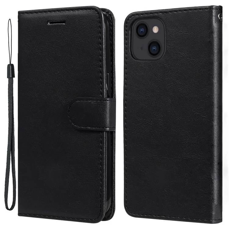 KT Leather Series-2 PU Leather Stand Case pour iPhone 15, Étui Portefeuille de Protection Complète de Couleur Unie - Noir