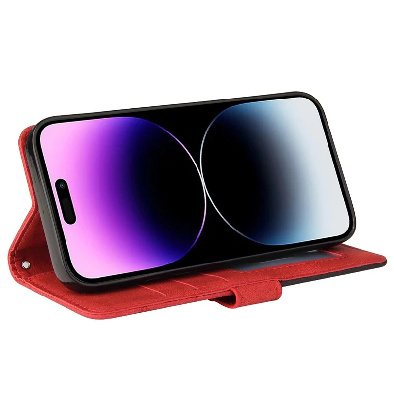 For iPhone 15 Pro Max Leather Case Wallet Stand Color Splicing Phone Cover - Red