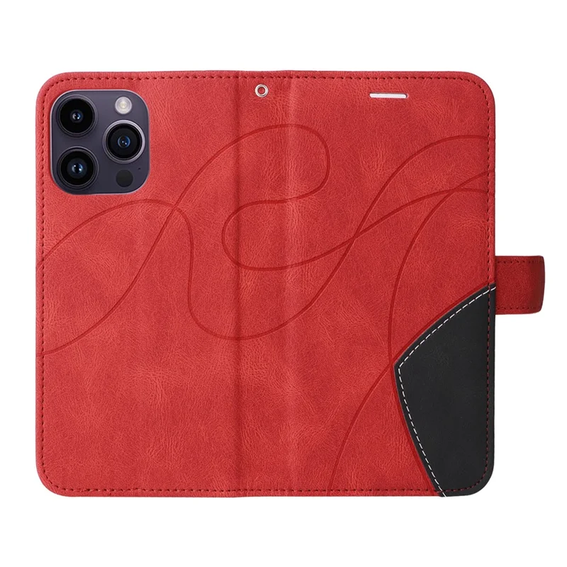 For iPhone 15 Pro Max Leather Case Wallet Stand Color Splicing Phone Cover - Red