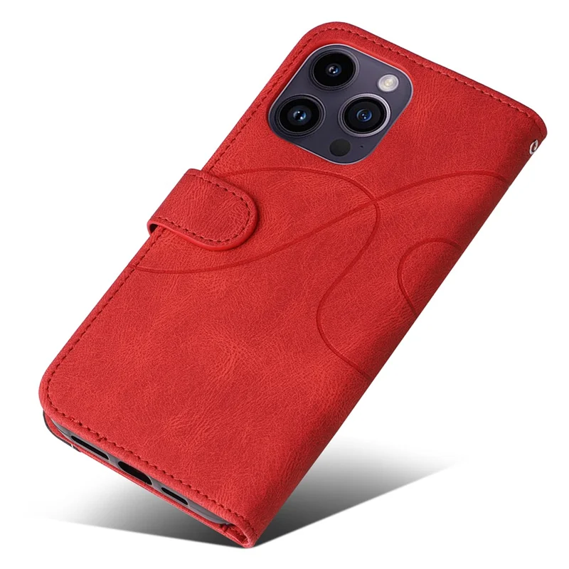 For iPhone 15 Pro Max Leather Case Wallet Stand Color Splicing Phone Cover - Red