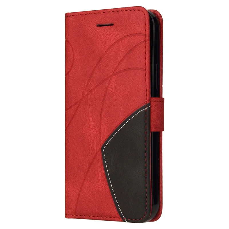 For iPhone 15 Pro Max Leather Case Wallet Stand Color Splicing Phone Cover - Red