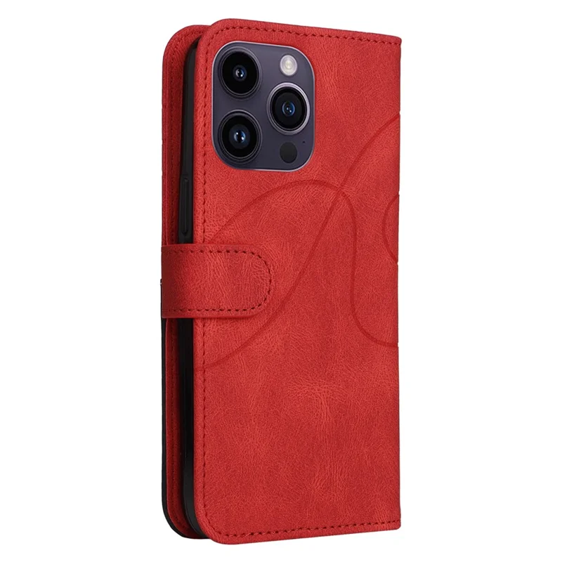 For iPhone 15 Pro Max Leather Case Wallet Stand Color Splicing Phone Cover - Red