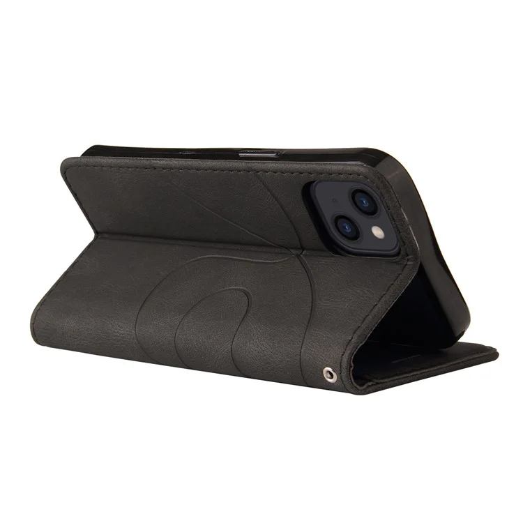 For iPhone 15 Leather Case Wallet Stand Color Splicing Phone Cover - Black