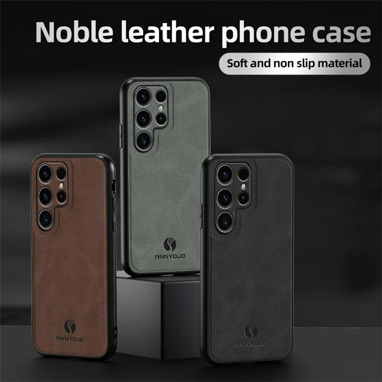 ANNYOJO For Samsung Galaxy S23 Ultra Magnetic Car Mount Phone Cover PU Leather+PC+TPU Case - Black