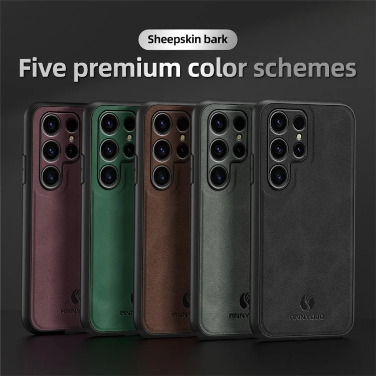 ANNYOJO For Samsung Galaxy S23 Ultra Magnetic Car Mount Phone Cover PU Leather+PC+TPU Case - Black