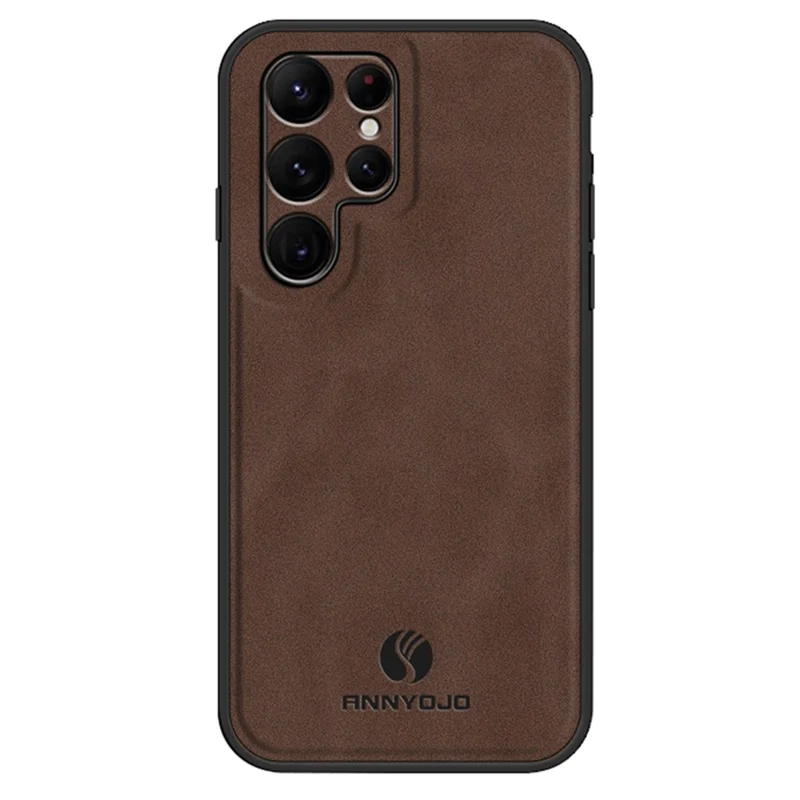 ANNYOJO For Samsung Galaxy S22 Ultra 5G Magnetic Car Mount Phone Cover PU Leather+PC+TPU Case - Coffee