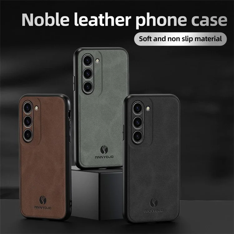 ANNYOJO для Samsung Galaxy S23+ PU Leather Coated PC+TPU Cover Magnetic Car Mount Phone Case - Coffee