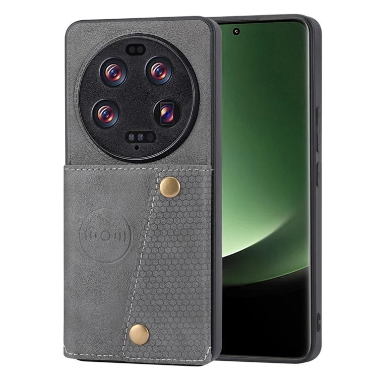 Phone Case for Xiaomi 13 Ultra Card Holder Kickstand PU Leather Coated TPU Shockproof Back Cover - Grey