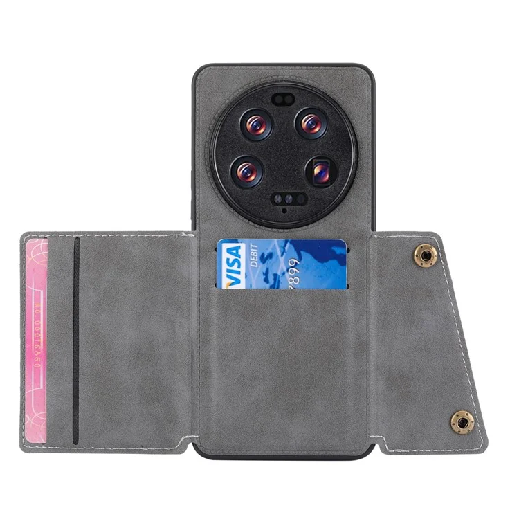 Phone Case for Xiaomi 13 Ultra Card Holder Kickstand PU Leather Coated TPU Shockproof Back Cover - Grey