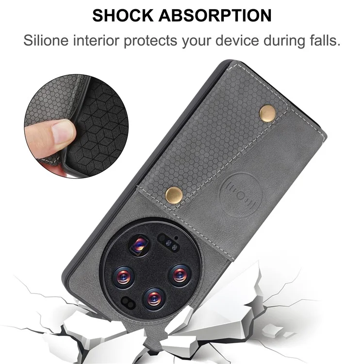 Phone Case for Xiaomi 13 Ultra Card Holder Kickstand PU Leather Coated TPU Shockproof Back Cover - Grey