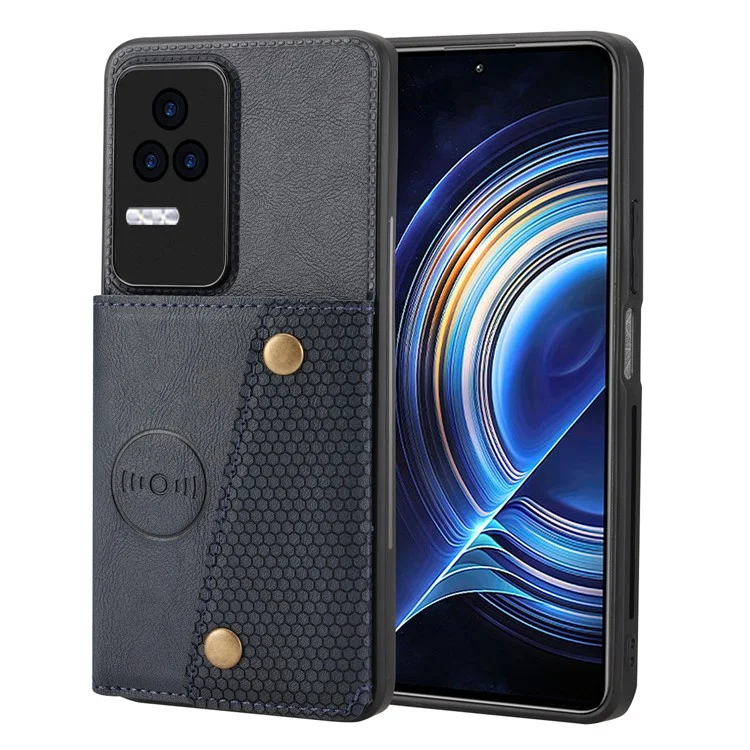 Per Xiaomi Redmi K40S 5G / Poco F4 5G Porta Carte Supporto Poggia Piedini Rivestimento in PU Custodia Antiurto in TPU - Blu