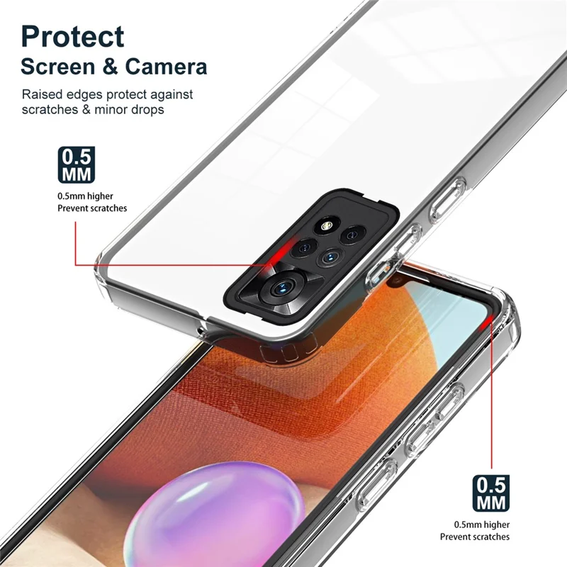 Чехол для телефона Xiaomi Redmi Note 12 Pro 4G, задняя панель из ТПУ + рамка из ПК + кольцо камеры из ПК, прозрачная крышка - черная